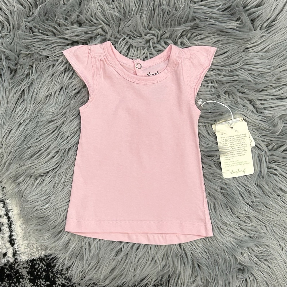 Sapling‎ Girls Pink Flutter Sleeve Tee Size 0-3 Month NWT